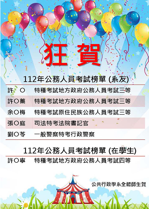 112年公務人員考試榜單 (系友)